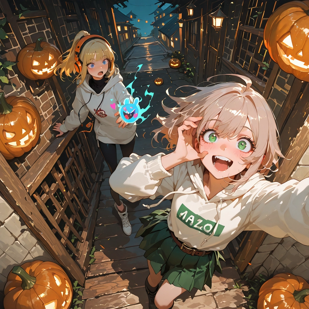 Lili & Kaede — Happy Halloween! Panorama | Asunaro Works