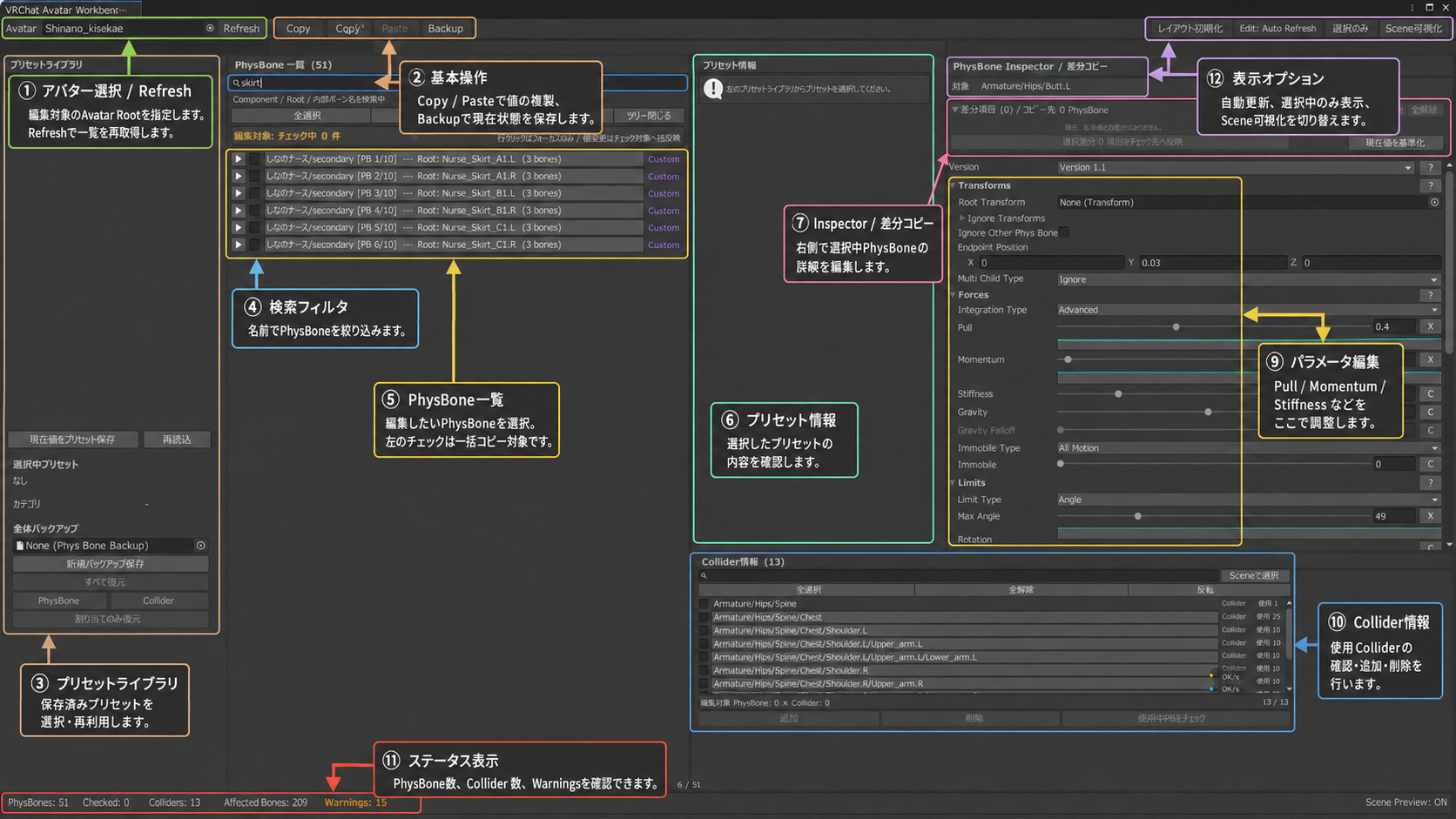 PhysBone Editor 操作ガイド画像